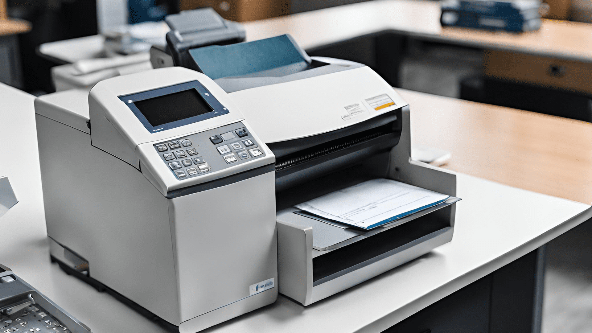 Franking machine on a office table